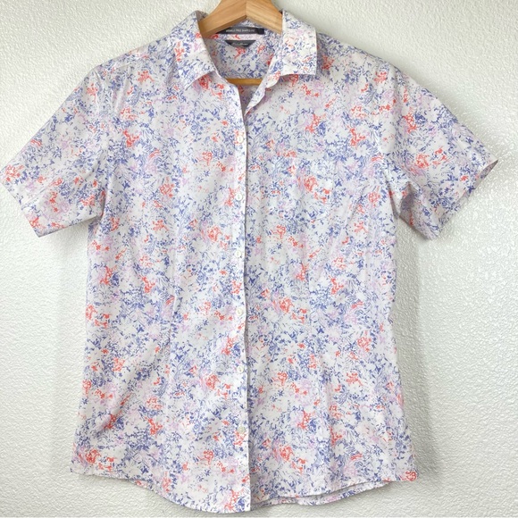 Eddie Bauer Floral Button Down Shirt medium Wrinkle Free Shaped Fit cotton - Picture 3 of 14